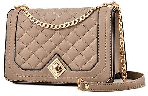 Travistar Handtasche Damen Umhängetasche Klein Gold Kette Schulterriemen Crossbody Bag Lingge Tasche Schultertasche Abendtasche Citytasche Leder Schultertasche Multifunktionstasche Khaki