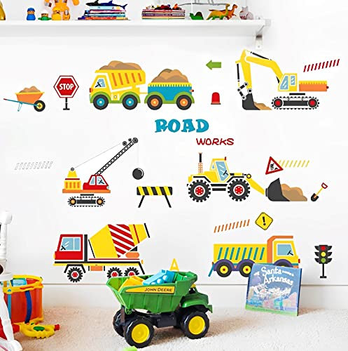 WandSticker4U®- Wandtattoo Kinderzimmer Junge BAUSTELLE XXL (150x58 cm) I Wandsticker Bagger Baustelle Fahrzeuge Kran Autos Babyzimmer I Wandaufkleber Kinderzimmer Deko Junge Möbel Aufkleber GROß