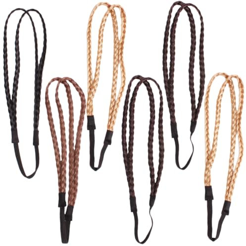Minkissy 6 Stück Geflochtene Stirnbänder Geflochtene Haarbänder Boho Elastische Haarbänder Doppelschicht Perücke Haarreifen Kopfwickel für Mädchen Und Frauen (Zufällige Farbe)