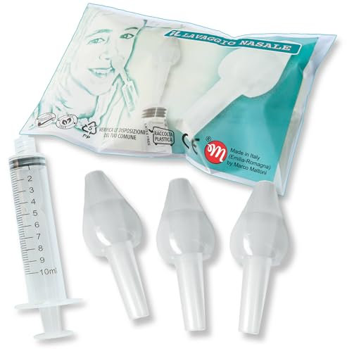 NASENDUSCHE VON MARCO MALTONI STERILISIERBAR N. 3 NASENOLIVEN UND 1 SPRITZE FÜR DIE NASENHÖHLENDUSCHE MIT NATÜRLICHER LÖSUNG RINOWASH Nasenspülung für Babys, Kleinkinder, sicherer Nasenreiniger