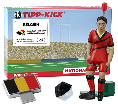 TIPP-KICK Spiel Belgien Box Tischfußball-Set | Spannendes Fußballspiel mit Spielfigur, Soundchip mit belgischer Hymne & Torwandbox, für spannende Matches, Fangeschenk