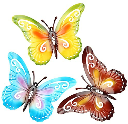 Suerhatcon 3 Stücke Metall Schmetterling Wanddeko, Garten Kunst Schmetterling Wandbehang Skulpturen Dekoration für Indoor und Outdoor
