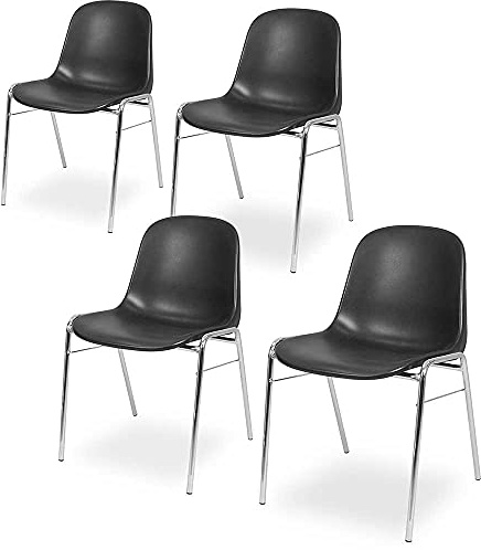 BRB 4 Kunststoffschalenstühle, schwarz, verchromtes Untergestell, BxTxH 495x520x770 mm