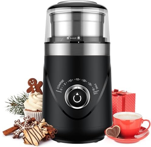 TWOMEOW Coffee Grinder, Adjustable Electric Spice Grinder with Stainless Steel Blade and Removable Grinding Cup for Coffee Beans, Nuts, Spices, Grains, Herbs 80g