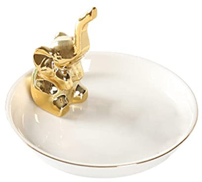 PW TOOLS Kristallhalter - Keramik Kreis Schmuckschale - Ringhalter für Schmuckstück, Home Decor Halskette Organizer, Hochzeitsgeschenk für sie (Kaktus/Goldener Elefant)