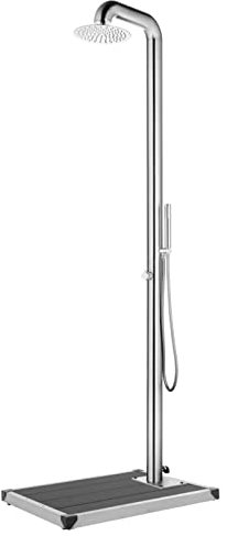 Tidyard Gartendusche mit Grauer Bodenplatte Außendusche witterungsbeständig Duschsystem Kopfdusche Handbrause Solardusche Campingdusche Pooldusche 230 cm Edelstahl