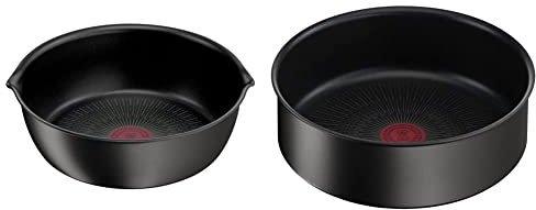 Tefal Ingenio Eco Resist Poêle profonde 26 cm, Empilable, Induction, Revêtement antiadhésif, Indicateur de démarrage de cuisson & Ingenio Eco Resist Sauteuse 24 cm, Empilable, Induction