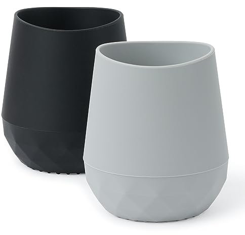 Trinklernbecher ab 6 monate aus Silikon, Tiny Cup, Seposeve 2er-Pack Kleine Trainings Trinkflasche für Babys und Kleinkinder, Baby-Mund-ähnliches Design, mit Kapazitätsmarkierungen, Schwarz Grau