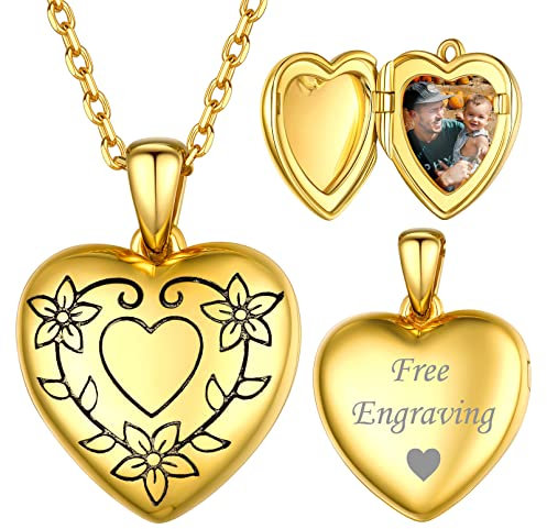 ChicSilver Gold Medaillon für Damen Mädchen, 925 Silber Amulett zum öffnen, Herz Medaillon mit Blume Muster, Personalisierter Schmuck für Geburtstag Weihnachten