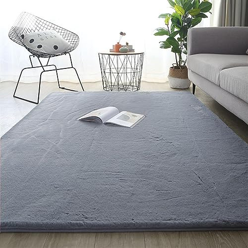 ZWPILY Flauschiger Hochflor-Teppich Grau Wohnzimmer, Hoch-Tief-Struktur, Super Weich und Plüschig, Kuschelig, Kunstfell, Felloptik, Waschbar rutschfest,Grau,60x90 cm