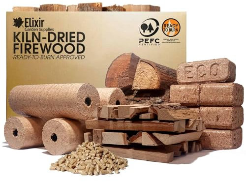 Elixir Gardens Firewood | READY TO BURN Approved Birch Hardwood Kindling | Premium, Sustainably Sourced Timber for Log Burners, Stoves, Open Fires, Pizza Ovens & Firepits | 4kg Net x 5