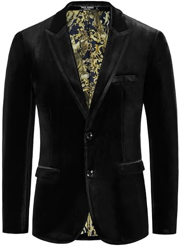 PJ PAUL JONES Men's Blazers Velvet Blazer Two Button Suit Tuxedo Jacket | Casual Blazer Jackets for Dinner Prom Wedding