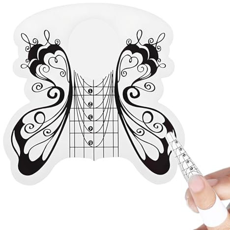 100 St Nagel Schablonen, Selbstklebende Butterfly Schwarz, Nagelschablonen Modellier-Schablone selbstklebend für Gel-Nägel, Nagelverlängerung Modellier-Schablone Selbstklebend für Nailart