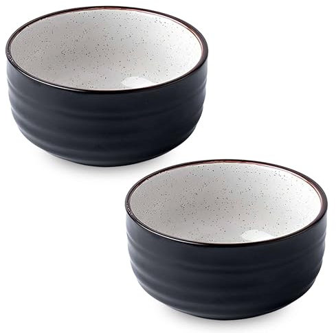 TYMYYS Scodella Colazione, Colazione, 400ml Ciotole Zuppa, Ciotole Ramen, Poke Bowl, Bowl Colazione, Ciotole Ceramica-Nero-Set di 2