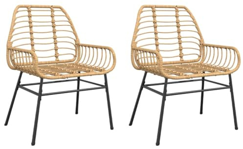 vidaXL Gartenstühle 2 STK., Gartenstuhl mit Stahlrahmen, Gartensessel Stuhl für Garten Balkon Terrasse, Sessel Stuhlset Gartenmöbel, Braun Poly Rattan