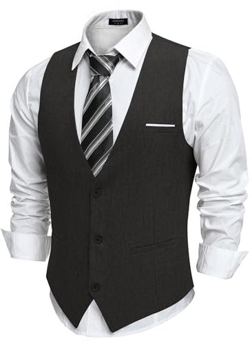 COOFANDY Weste Herren Anzug Anzugweste mit Taschen Gilet V-Ausschnitt Hochzeit Weste Businessweste Suit Vest Frackweste Smoking Weste Elegant Schwarz 3XL