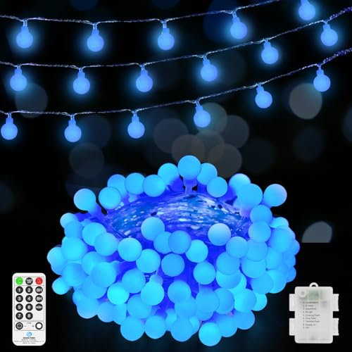 JXLEDAYY Guirnalda de luces LED de 12 m para exteriores, IP44, impermeable, funciona con pilas, luces de Navidad con control remoto, 8 modos para dormitorio, patio, jardín, fiesta, decoración de