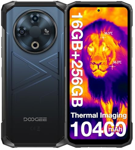 DOOGEE Fire 6 Rugged Smartphone, (2025) Thermal Imaging Rugged Phone Android 14, 10400mAh, 16GB+256GB/2TB Mobile Phone, 50MP+8MP, 6.56 HD+ IPS, Triple Card Slot/Side Fingerprint/Face Unlock/OTG/GPS