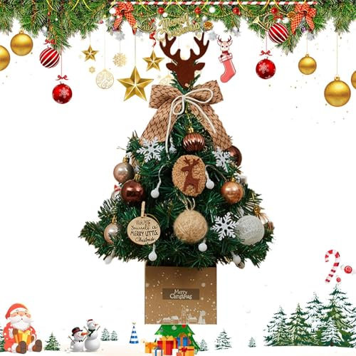 Árbol de Navidad de mesa pequeño, Árbol de Navidad de escritorio,Decoración de árbol de Navidad artificial | Árbol de Navidad de sobremesa de 18 pulgadas con luces LED, adorno navideño de escritorio p
