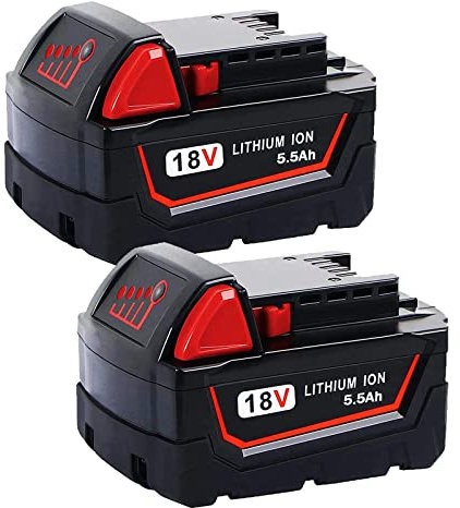 2 Pack 18V 5500mAh Replacement for Milwaukee M18 Battery 48-11-1810 48-11-1820 48-11-1850 48-11-1828 48-11-1860 Cordless Power Tool Battery
