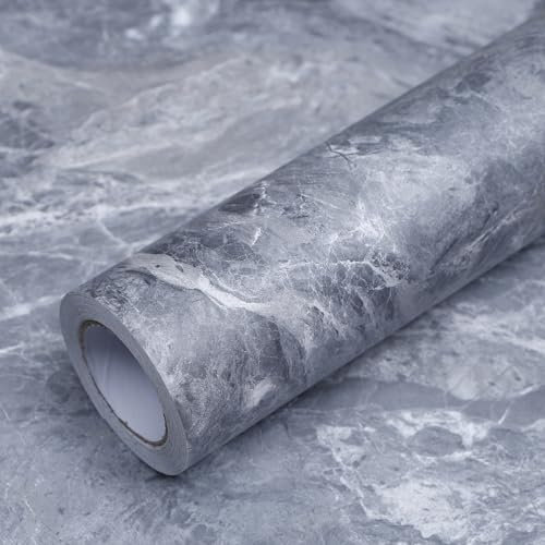 Láminas adhesivas extraanchas para muebles, color gris oscuro, aspecto de mármol, autoadhesivas, pegatinas para muebles, mate, grueso, impermeable, vinilo decorativo para oficinas, tiendas,