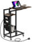 COSTWAY C Shaped Side Table with Charging Station, Rolling Sofa End Table with Retractable Top, Storage Bag and Wheels, Slim Laptop Bedside Table for Small Space, Living Room, Bedroom (Rustic Brown)