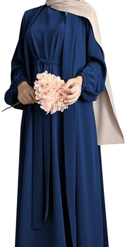Zofocy Elegant Muslim Two-Piece Long Abaya - Belted Design, Side Pockets, Islamic Prayer Dress, Women Eid Clothes