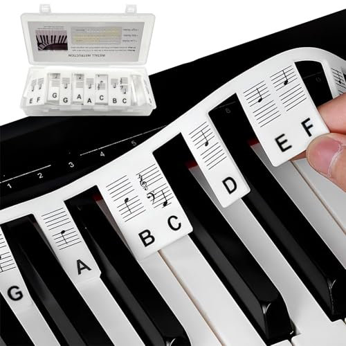 88 Key Removable Piano Keyboard Note Labels, Silicone Reusable No Need Stickers, 88 Keyboard Letters for Beginners and Kids Comes (Black)