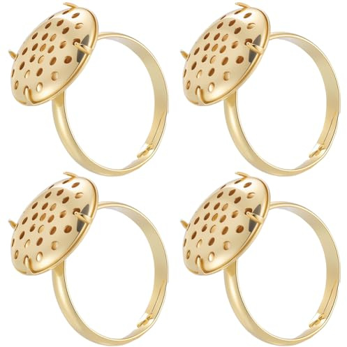 Beebeecraft 12 Set di Impostazioni per Anelli Vuoti con Setaccio Placcato Oro 18K Regolabile per La Creazione di Gioielli Personalizzati Fai da Te Artigianato Forniture Fatte A Mano