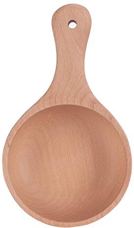 DIRBAK Wooden Salad Bowl with Handle Japanese Style Noodles Fruit Bowl Kitchen Tableware Handmade from Beech Wood for Daily Homes and Restaurants