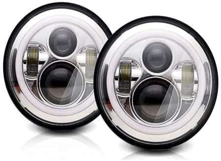 Auto scheinwerfer Für Suzuki Für Samurai Für Lada 4x4 Für Städtische Für Niva Auto 7 Zoll Led Scheinwerfer Runde Engel Augen Halo Für DRL Beleuchtung Autoscheinwerfer(Chrom 2pcs)
