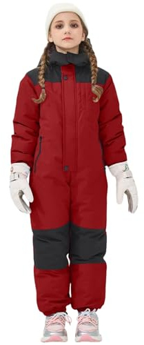 SYDUZAX Skianzüge Klassisch Einteilige Schneeanzug Kinder Unisex Schneeoverall Winddicht Wasserdicht Skioverall mit Kantenschutz Kinder Overall Thermo Outdoor Bergsteigen Funktionsanzug Verdickt Warm