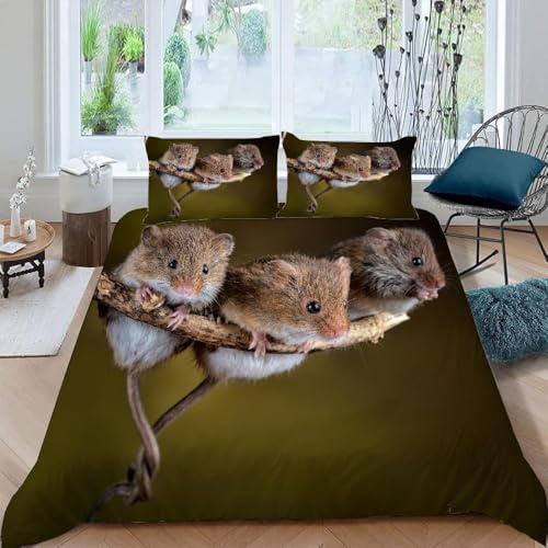 Maus Bettwäsche 135x200 3D Bettwäsche-Sets äste Bettbezüge Weiche Kuschelig Mikrofaser 3 Teilig Bettbezug mit Reißverschluss und 2 Kissenbezüge 80x80 cm A-2462
