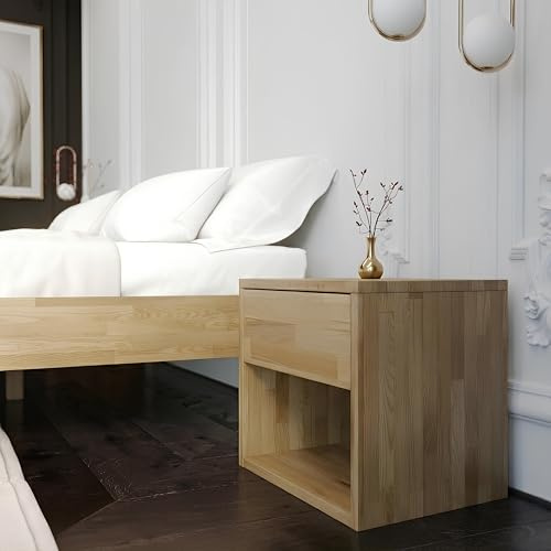 Krok Wood Nachttisch Jana aus Eiche Massivholz, geölt, mit Schublade, Farbe Natur 40x39x39 cm