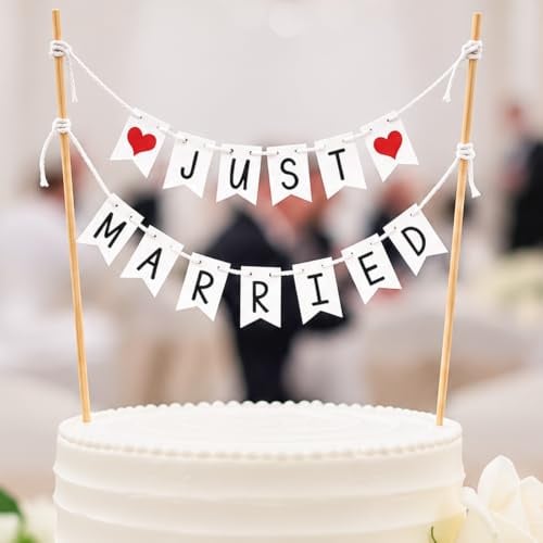 Just Married Cake Topper Tortendeko Hochzeit Deko, Hochzeitsdeko | Just Married Deko, Mini Girlande Hochzeitstorte Deko Tortenstecker für Hochzeit Jubiläum Verlobung