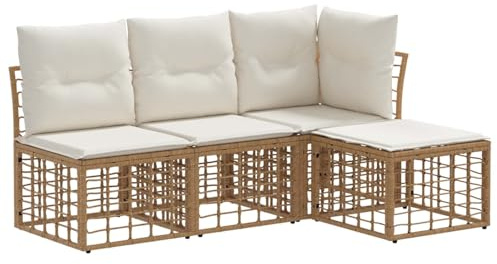vidaXL Outdoor-Sofagarnitur Natur Polyester, Modulares Garten-Lounge-Set, wetterfestes Poly-Rattan, höhenverstellbare Füße, perfekt für draußen