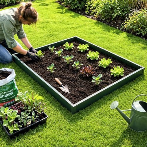 GardenSkill Raised Bed – Large Garden Vegetable Planter Kit for Growing Flowers Herbs Fruit Veg (1m x 1m x 150mm high, Green)