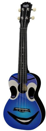 Korala Konzert Ukulele aus Polykarbonat mit akkurater Intonation & Aquila Saiten - blau Design Smiley