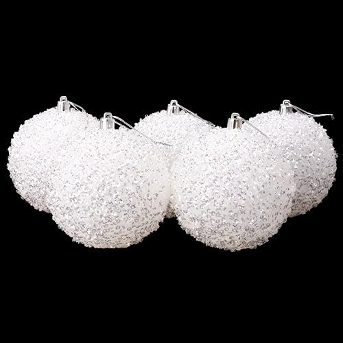 Christmas Concepts® Pack of 5-100mm Christmas Tree Baubles - Iridescent White Sparkle Baubles