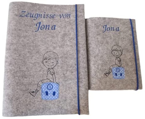 Set Zeugnismappe Hausaufgabenhefthülle Wollfilz Mappe Zeugnisse Hausaufgaben Grundschule Schule