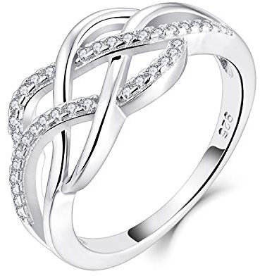 YL Keltischer Ring 925 Sterling Silber April Geburtsstein weißen Zirkonia Jubiläum Ewigkeit Unendlichkeit Keltischer Knotenring für Damen(Größe 54)