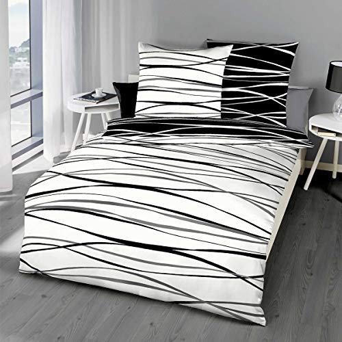 G Bettwarenshop Biber Bettwäsche Motion schwarz 1 Bettbezug 140 x 200 cm + 1 Kissenbezug 70 x 90 cm