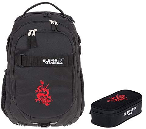Schulrucksack Mädchen 2 T Set Hero Butterfly Rucksack Schultasche Mäppchen Box 12645 rmb (Dragon Red (Schwarz)