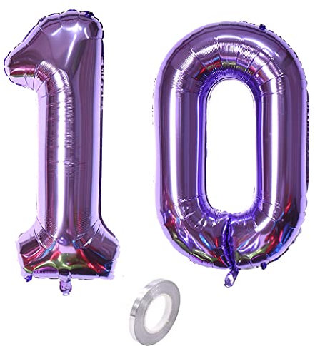 Luftballons Zahl 10, Zahl ballon 10 lila Luftballons 10. Geburtstag deko Mädchen Folienballon 10 Zahlballons 10 lila XXXL 40 Riese Aufblasbar Helium Ballon 10 jahre Geburtstag Deko Mädchen lila (10)