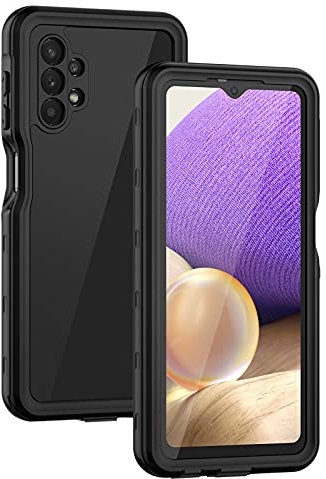 Lanhiem Kompatibel mit Samsung Galaxy A32 5G Hülle, IPX8 Wasserdicht 360 Grad Handyhülle A32 5G Schutzhülle, Stoßfest Staubdicht Schneefest Outdoor Panzerhülle mit Eingebautem Displayschutz, Schwarz