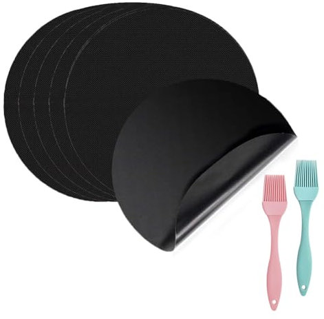 7 Pcs Poêle anti-adhésive Liner Tapis Avec 2 Pinceau à huile en silicone cuisson Cuisine réutilisable durable résistant à la chaleur 24 cm de diamètre Tapis Outils De Cuisson À Haute Température