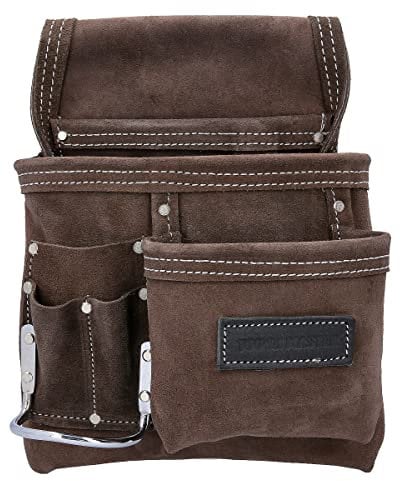 TOUGH MASTER Belt Tool Pouch, 3 Multi Pockets Suede Leather Nail Work Pouch, DIY Organiser for Builders, Carpenters, Gardeners, Electricians, Brown, 25 X 29cm, TM-318SP