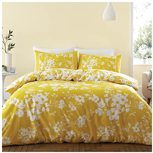 GC GAVENO CAVAILIA Botanical Duvet Cover With Matching Pillowcase, Super Soft Reversible Flower Bedding Single Bed Set, Yellow (713500)
