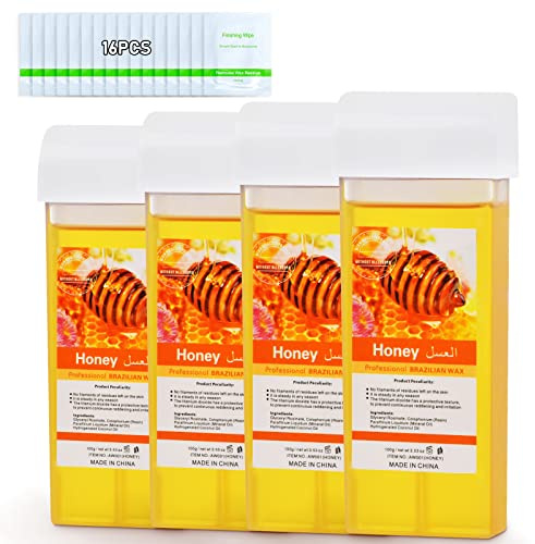 Seopri Roll On Wax, Honey Hair Removal Wax Cartridge, Depilatory Wax Roller Refill, 4 Pack - 100% Natural Material, Dermatologically Tested, Easy & Safe to Use, For Body Waxing, Leg and Arms