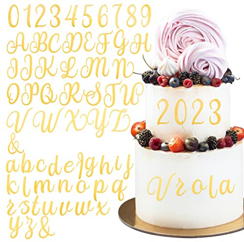 BETESSIN 64Pcs Torten Deko Gold Acryl 2 Sets Buchstaben Deko Torte 10Pcs Zahlen Gold Kuchen Deko Geburtstag A-Z Großbuchstaben Kleinbuchstaben Tortenaufsatz für Hochzeit Jubiläum Party Stil C